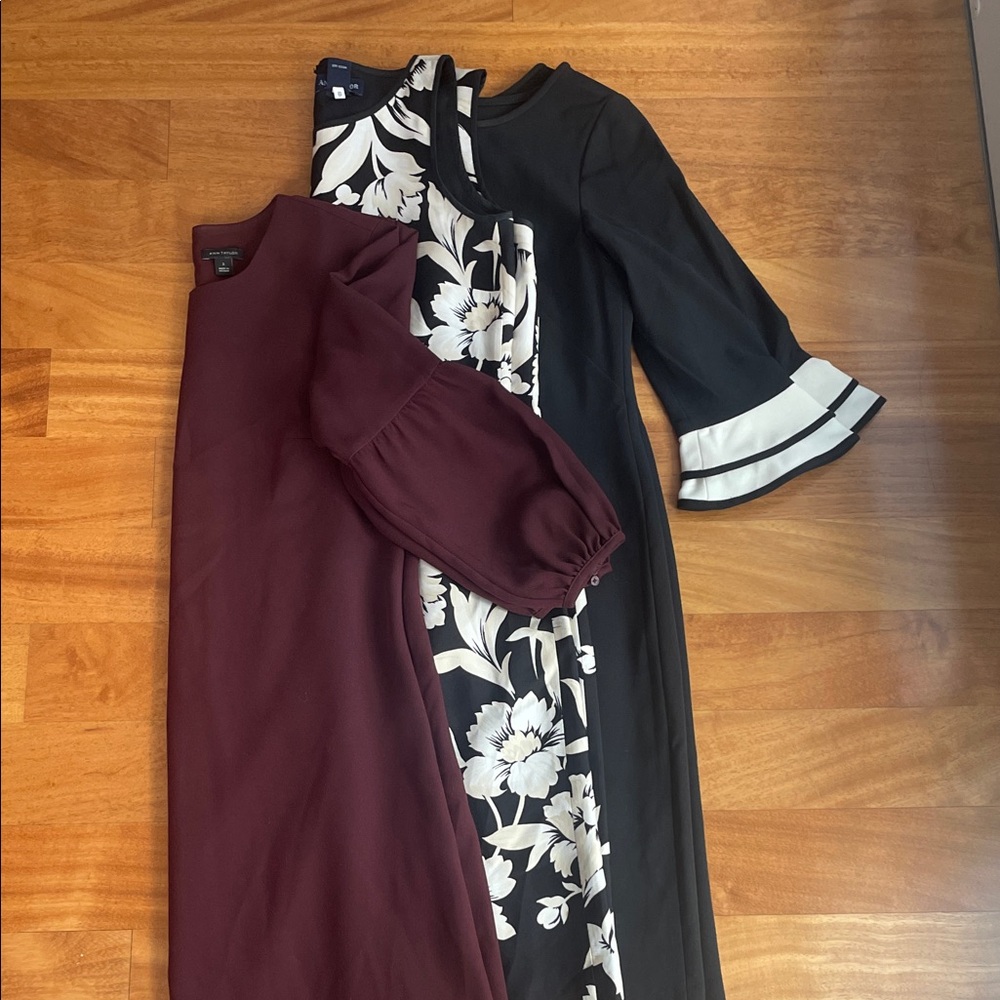 3 Dresses… 1 Talbots 2 Ann Taylor Black and Burgundy Midi Dresses